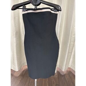 Authentic Herve Leger Strapless Bandage Dress - Black with Cream Trim - Size L